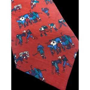 Hockey Tie Necktie Robert Stewart Old Time Style Red Blue Mens Vintage